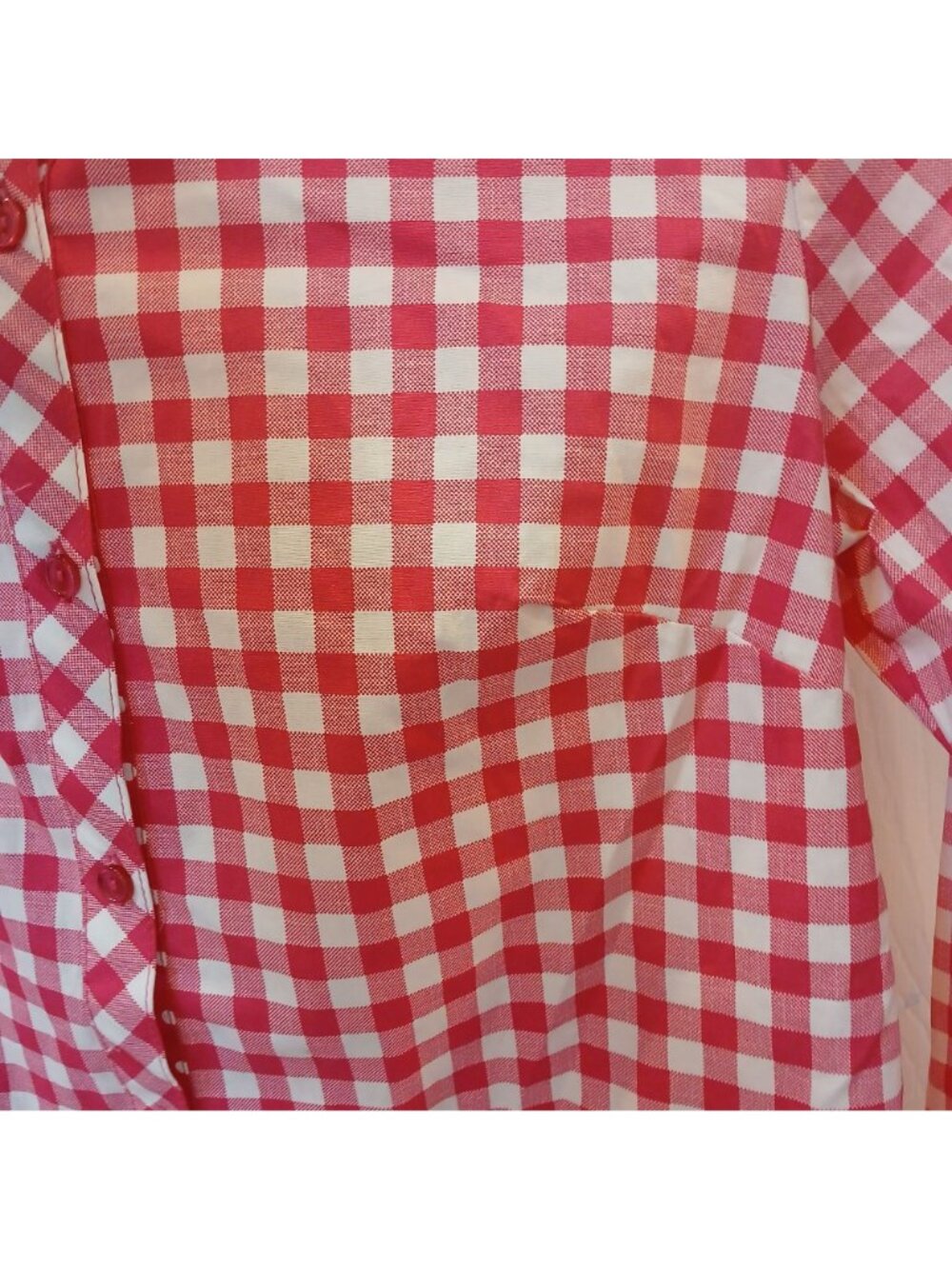 Denim & Co XXS Pink White Gingham Button Shirt Contrast Cuffs Cotton Blend #D-27 - Picture 10 of 11
